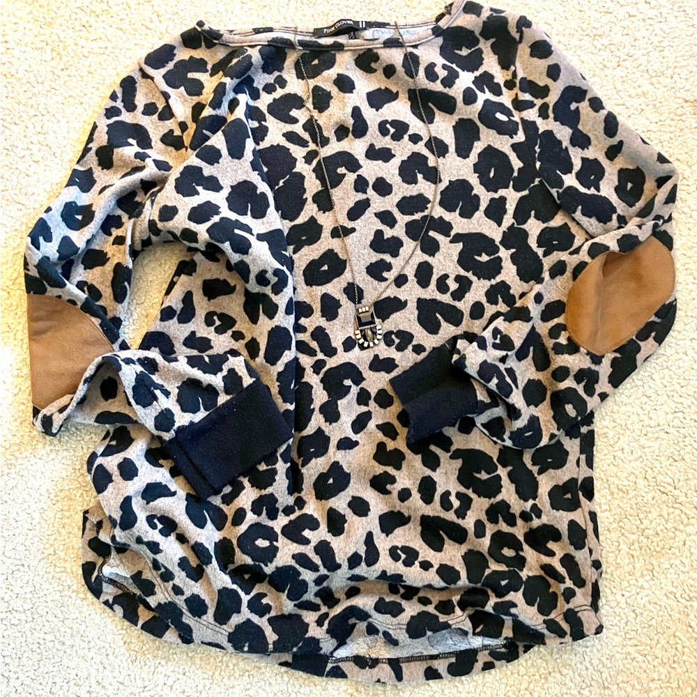 Leopard Print Sweater with Elbow Patches